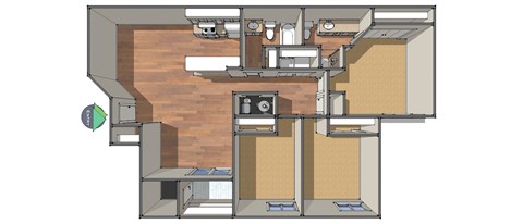 Floor plan for 3 beds, 2 baths, 1124 sqft
